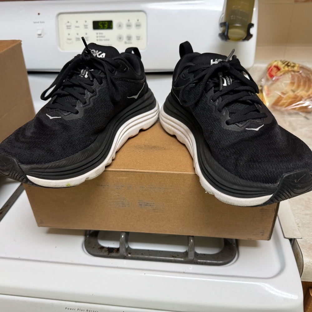 Hoka Black and White Athletic Shoes